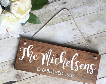 Last name Sign- Personalized family sign - Front door Sign - Established Sign - Wood Name Sign - personalized Wedding gift - Anniversary