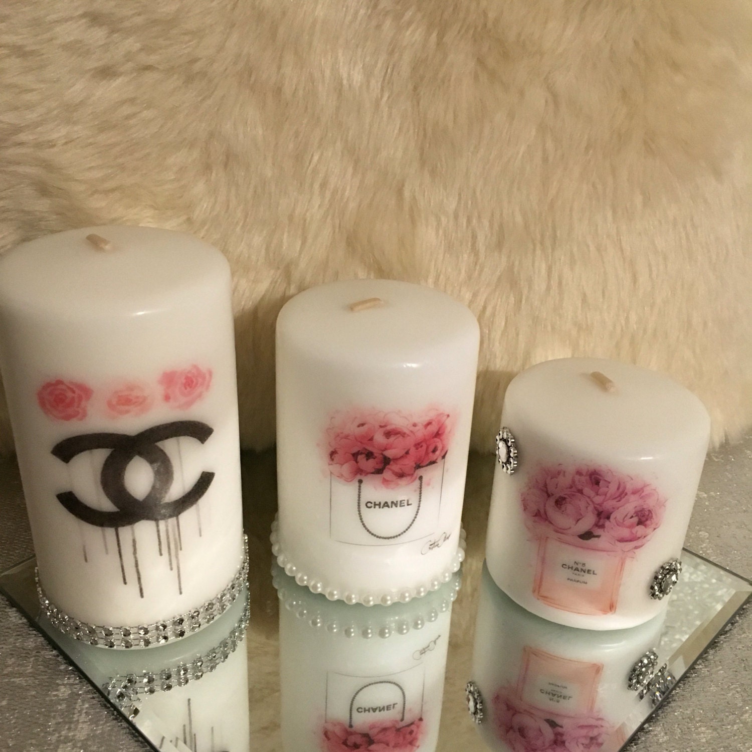 Chanel floral designer candles by MiasBoutique414 on Etsy