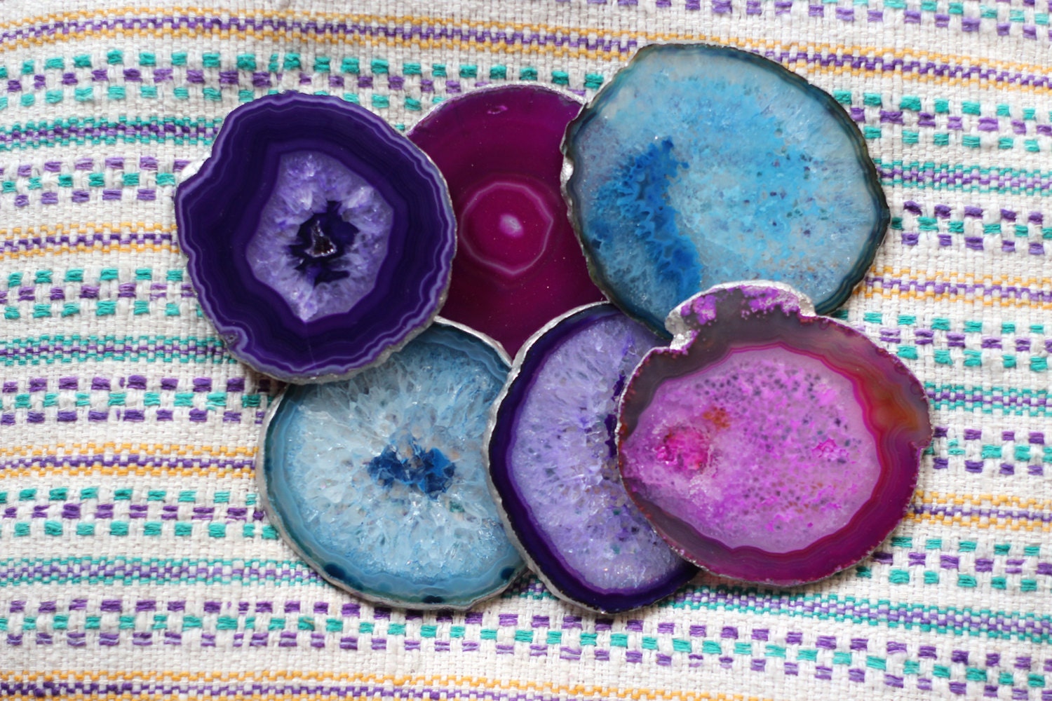 Agate Coasters Set of 6 GOLD or SILVER Finish Coasters