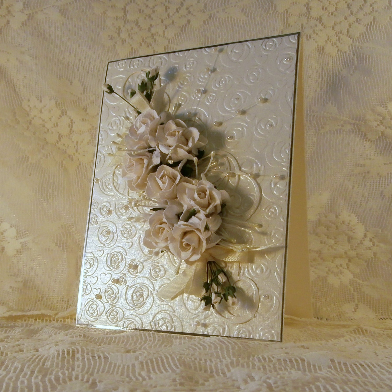 Wedding Card / Beautiful Handmade Card / Ivory Roses