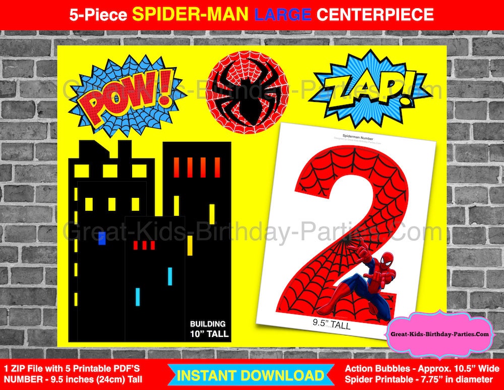 spiderman printable number 2 centerpiece instant download