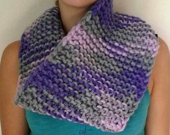Winter neck warmer tube scarf, knitted, multicolored, handmade