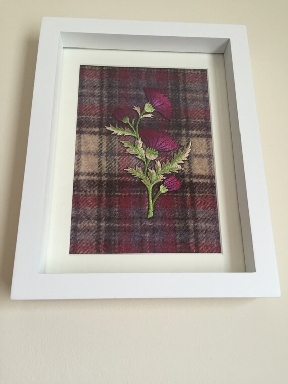 Scottish tartan frame with embroidered thistle