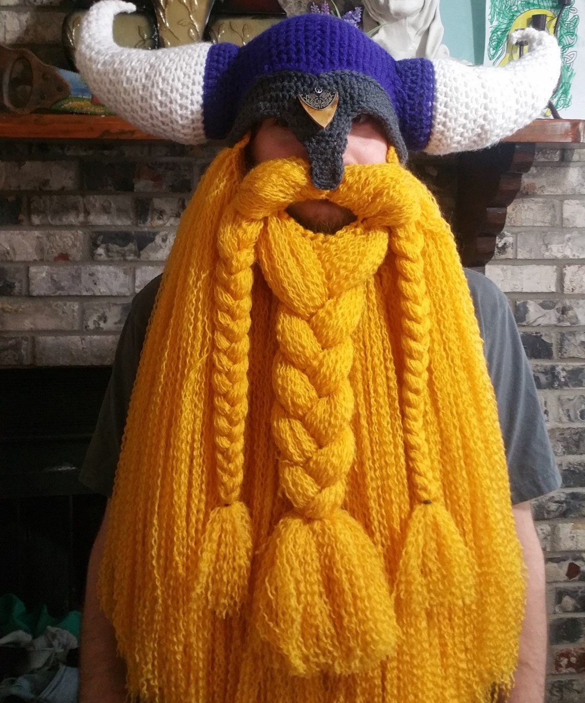 Minnesota Vikings Inspired Crocheted Horned Helmet with Beard