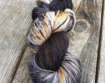 Marbelous - Goldrush -hand dyed yarn /Speckled yarn / 115grammes / Fingering Sock yarn /DK / Worsted / merino superwash/ black gold grey