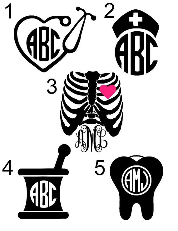 Medical Monogram Decals Nurse Xray Pharmacy Dental