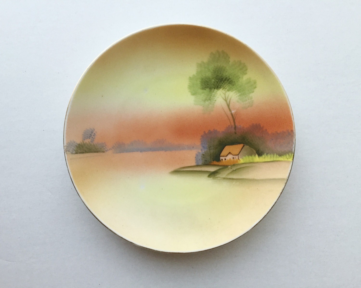 Vintage Meito China Hand Painted Landscape Plate Made in Japan