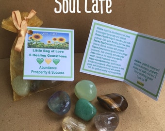 Manifesting ABUNDANCE SUCCESS & PROSPERITY 6 Tumblestones - Healing Crystal Gemstones - Citrine, Fluorite – Jade - Smoky Quartz - Tigers Eye