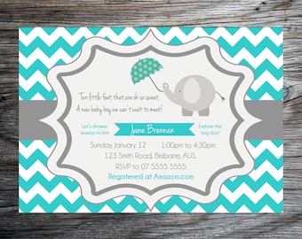 Teal Chevron Baby Shower Invite - Baby Boy