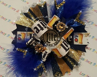 Miller Lite Beer Hair Bow, Lite Beer Hair bow, Miller Lite Beer Bow, Lite Beer Bow