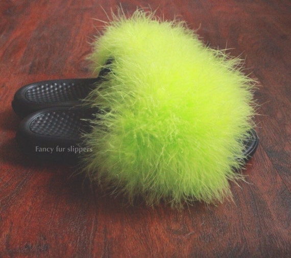 Nike Fur Slides Lime Green by Fancyfurslippers on Etsy