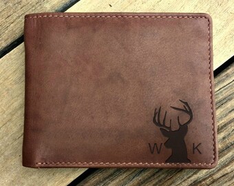 Gift for deer hunter • hunter gifts • gift for hunter •deer antlers •hunting gifts • gift for dad •personalized men's wallet • Toffee 7751*