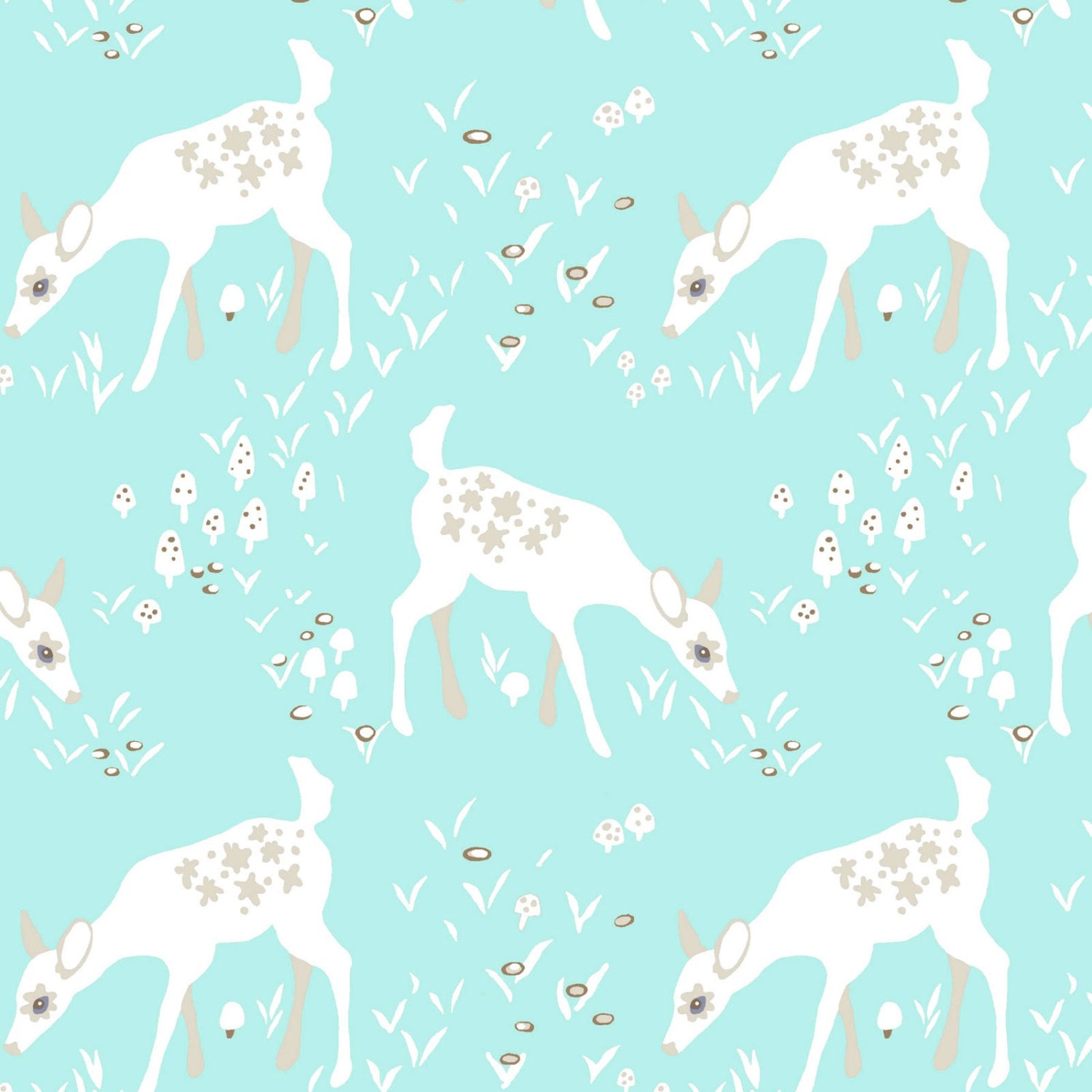 Woodland Fabric White Deer Fabric Enchanted Forest Print