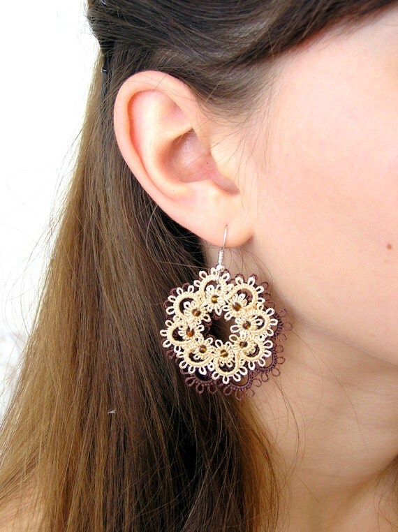 Tatting Lace earrings handmade jewelry gift for by