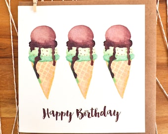 Watercolour Ice-cream Happy Birthday Greeting Card