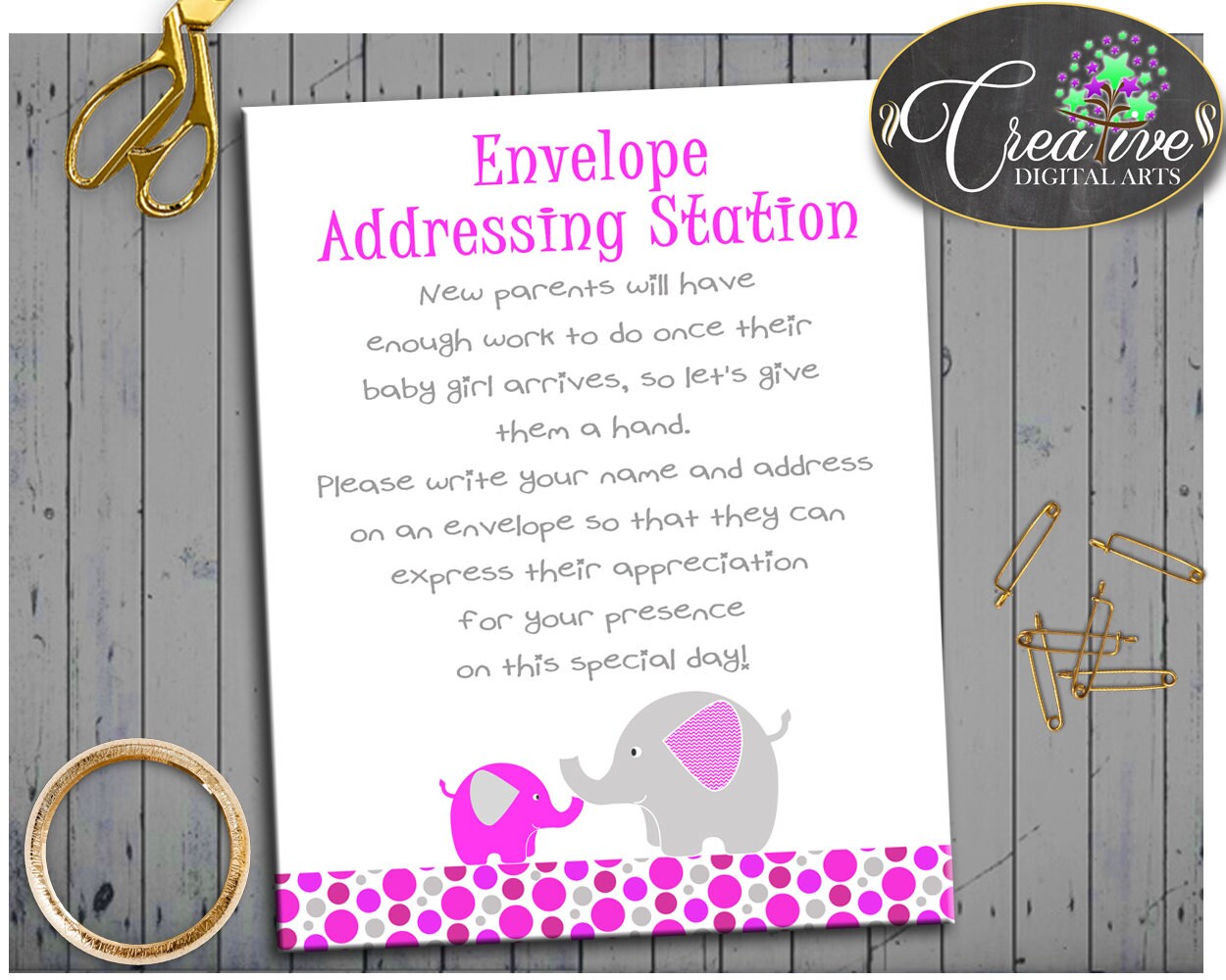 Baby Shower Dumbo Pink Elephant Envelope Sign Letter Address
