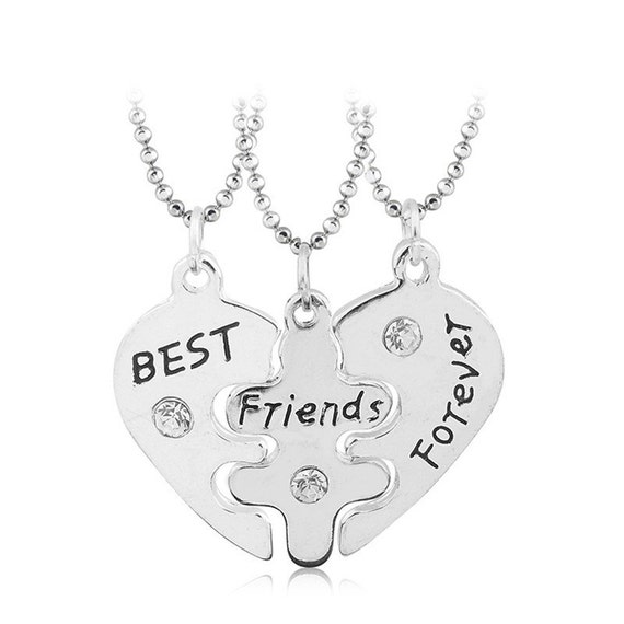 3 Best Friends Forever Three Part Friendship BFF Necklace Plus