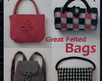 Knitting Crochet Pattern Great Felted Bags - Purse - Duffle & Tote Bags - Sac - Houndstooth Plaid Patchwork - 12 Designs