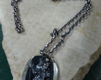 Saint Christopher Sterling Necklace/ Medal Art Modern Design. Maker Creed