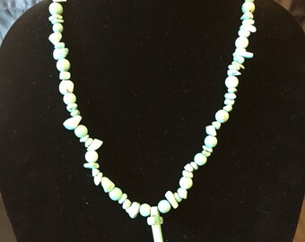 Turquoise Beaded Necklace with Cross Pendant