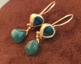lovely gold vermeil and green agate drop earrings