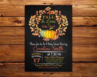 Fall Baby Shower Invitation. Baby Shower Invitation. Autumn Baby Shower Party. Leaves Fall Autumn Rustic. Chalkboard.