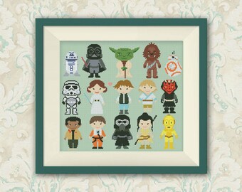BOGO FREE! Star Wars Cross Stitch Pattern, Mini Pixel People Counted Cross Stitch Chart, Han Solo, Pr. Leia, PDF Instant Download,S046
