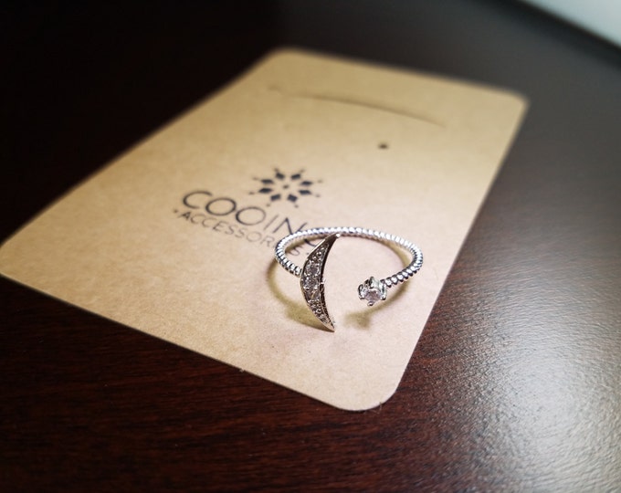 Silver Alloy Moon Ring/Nickel Free/Free Size