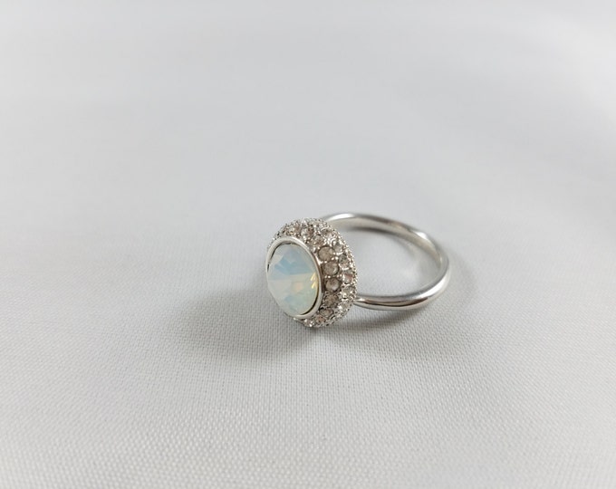 Blue Swarovski Stone Sterling Silver Ring. adjustable size