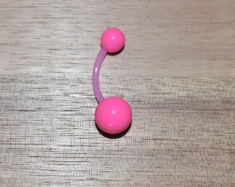 Pink Acrylic Balls Flexible PTFE Belly Button Ring Navel Body Piercing Jewelry