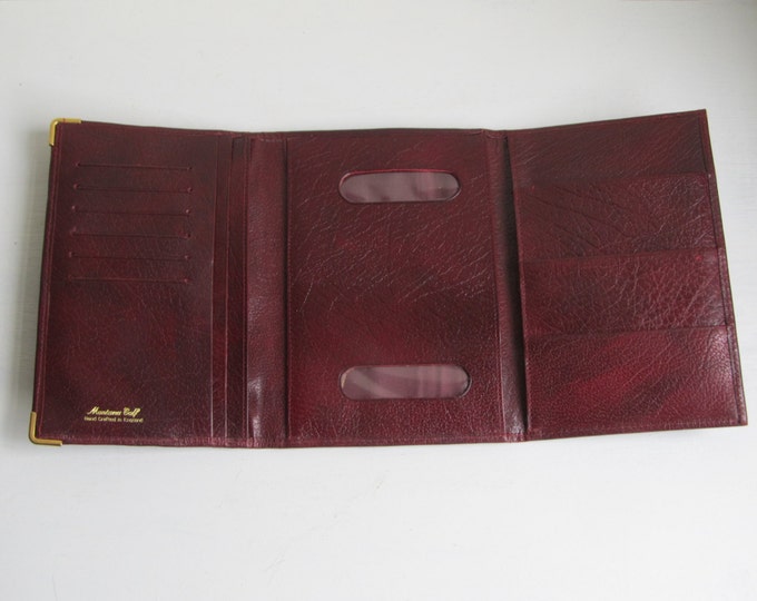 Burgundy leather wallet, mottled dark red / wine red / oxblood Montana Calf leather purse, travel document organiser made in England