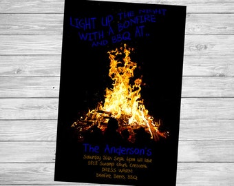 Bonfire Invitation Adult Bonfire Light up Party Birthday Invite personalised Fire invitation