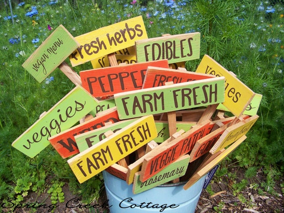 Garden Stakes Garden Signs Herbs & Vegetables Handpainted