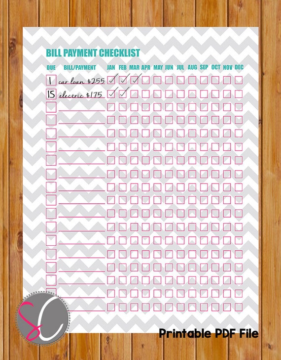 Simple Bill Payment Checklist Monthly Bills Printable Pink