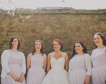 Mismatched individual bridesmaids dresses design your own soft net tulle classic vintage style tea length short knee length