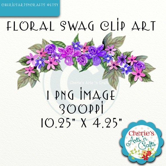 Watercolor Floral Swag Clip Art, Purple Watercolor Flowers Swag, Clip ...