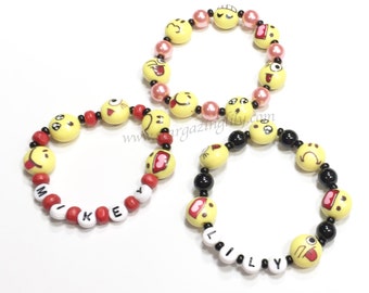 Emoji Party Favor Bracelet. Emoji Name Bracelet. Emoji Jewelry. ONE Bracelet. You choose the bead color and name.