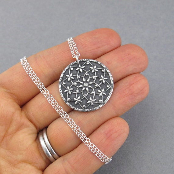 Silver Mandala Necklace Hippie Jewelry Boho by JenniferCasady