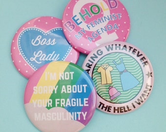 Feminist Killjoy Pocket Mirrors - Boss Lady - Im Not Sorry About Your Fragile Masculinity - Behold My Feminist Agenda - Wearing Whatever