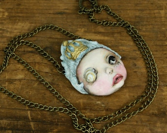 Original Cameo Sculpture Mermaid Princess Girl Necklace Pop Surrealism