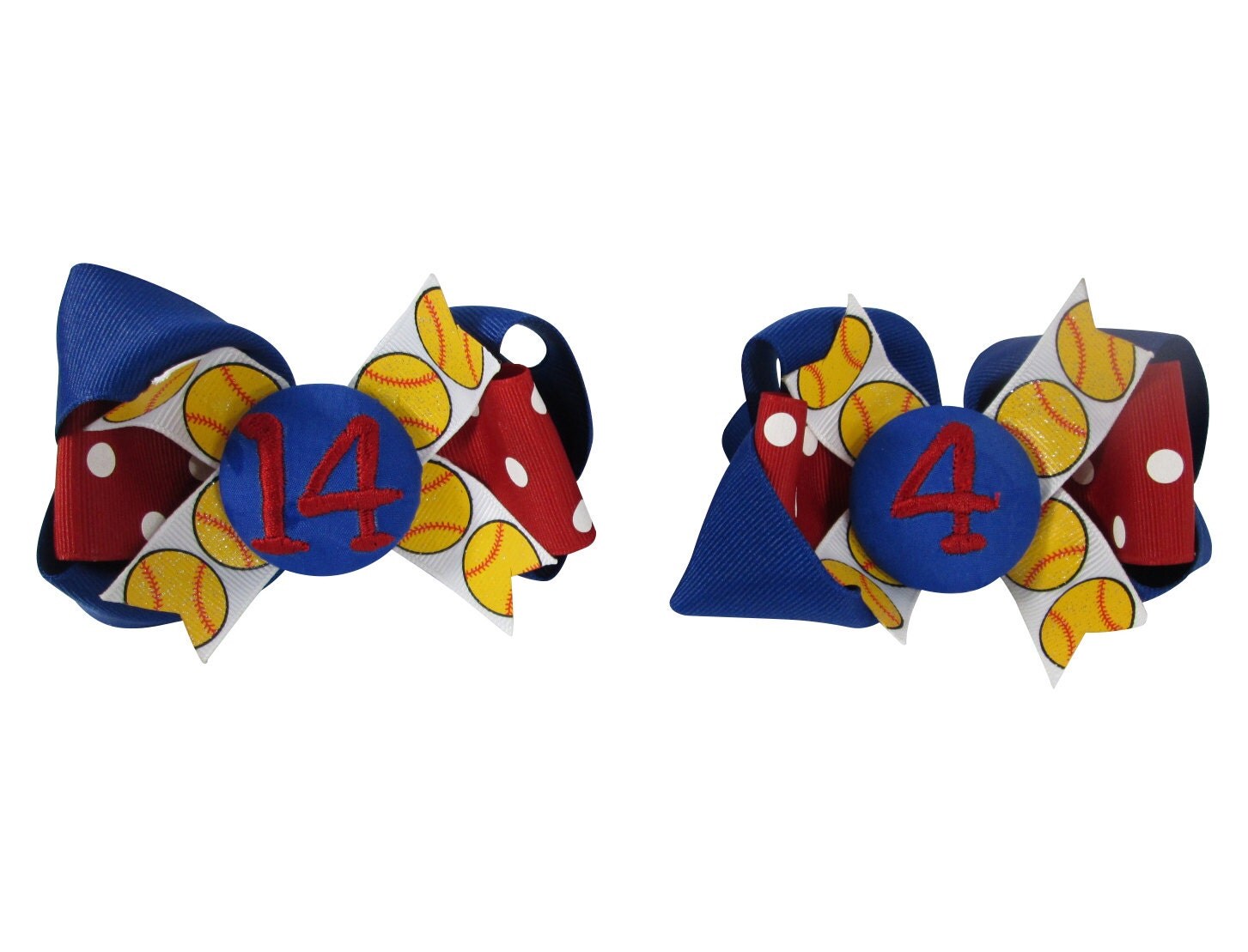 Glitter Softball Bow with Monogram Number for Girls Hair Clip