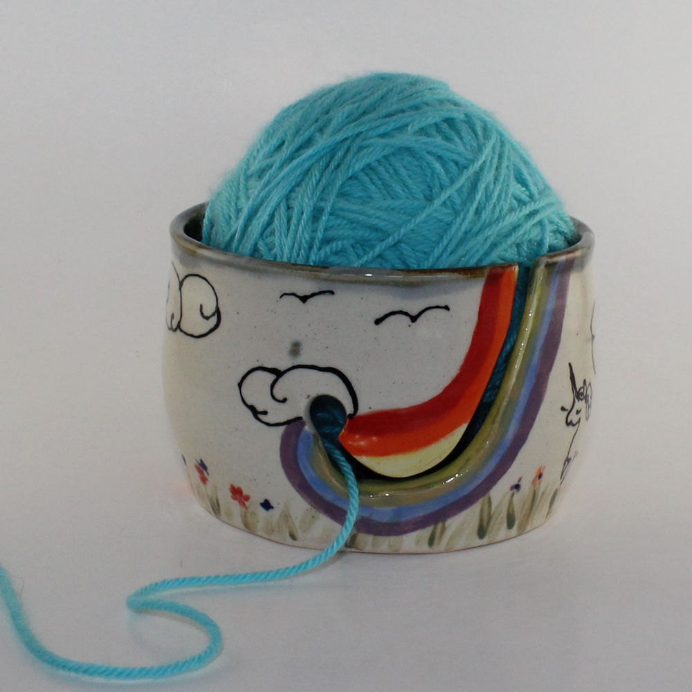 Rainbow with Unicorn Ceramic Yarn Bowl by gryphonwyck on Etsy