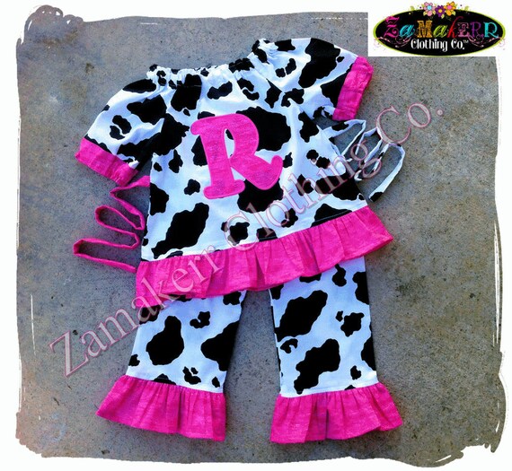 Items similar to Custom Boutique Clothing Baby Girl Barn Farm Cow