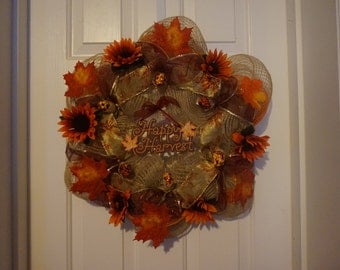 deco mesh fall wreaths, autumn wreath, harvest wreath fall floral wreath