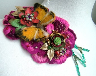 Bloom and Butterfly- OOAK Brooch - Ready to ship xx