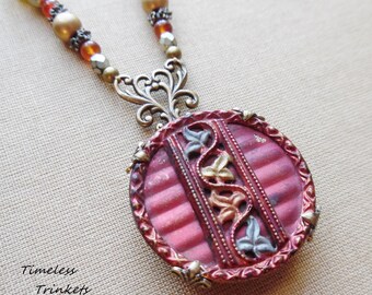 Autumn's Splender Antique Button Necklace with Vintage and Czech Glass, One of a Kind Design, Beautiful and Unique