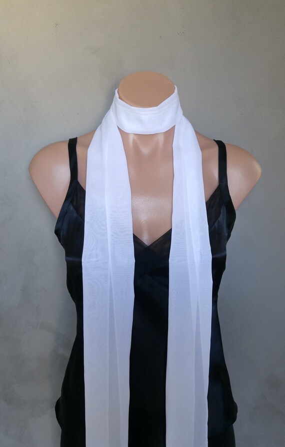 Extra Long White Slim Skinny Scarf (71 X 6 inches) Lightweight Sheer Super Skinny Scarf