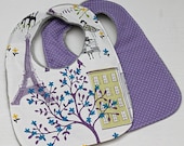 Choose Set of 2 Bibs for a Burp Cloth and Bib In Paris In Purple, Baby Shower Gift, New Mom Gift