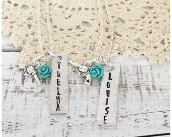 Thelma and Louise necklace, best friends charm necklace, bestie Thelma and Louise jewelry, feminist necklace, Galentine's Day