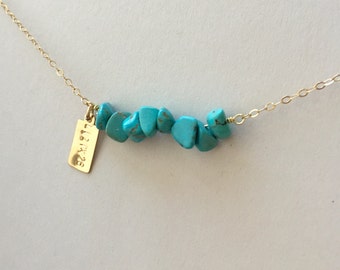 Personalized Turquoise Bar Necklace, Initial Necklace, Turquoise Jewelry, Bridesmaids Gifts, Turquoise Beaded Bar Necklace